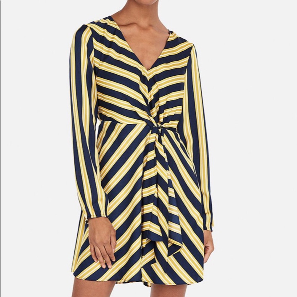 EXPRESS: Striped Knotted V-Neck Dress